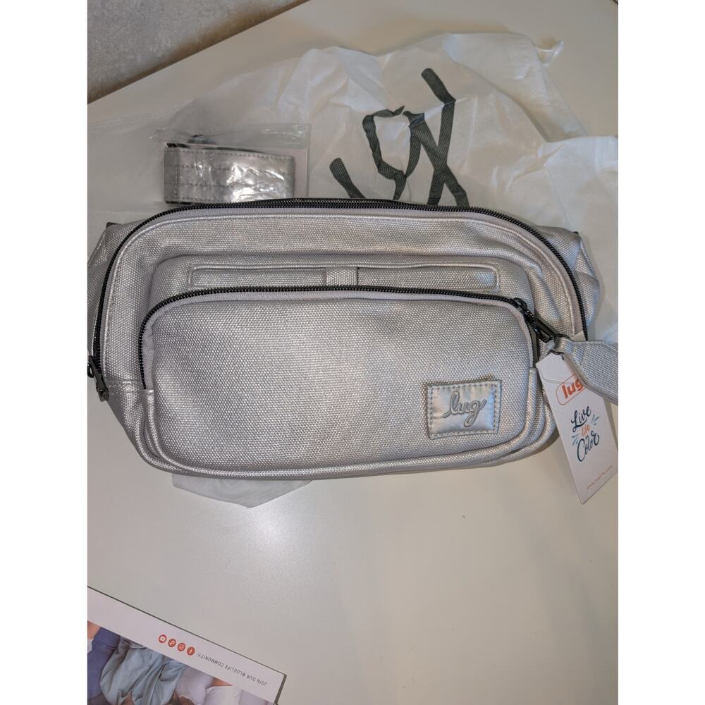 Lug Hitch Belt Sling Bag Matte Luxe Vegan Leather Metallic Silver ExtensionStrap - Picture 7 of 11